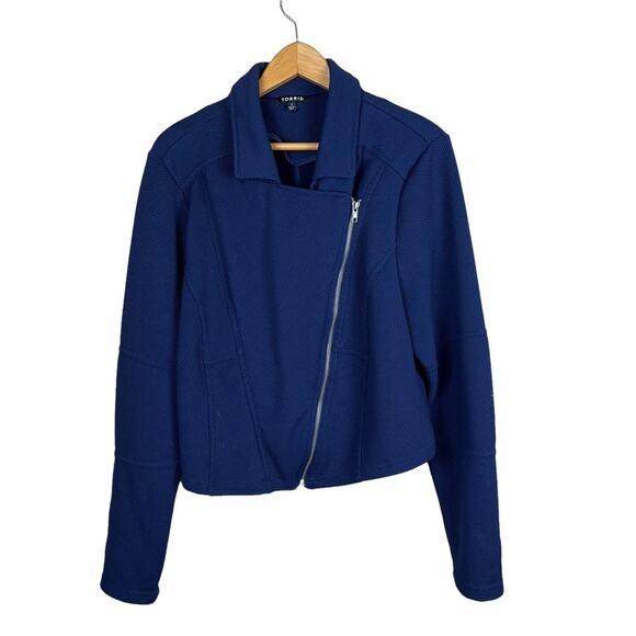 Torrid Blue Textured Full Zip Moto Jacket Women's Plus Size 1X - Picture 3 of 7